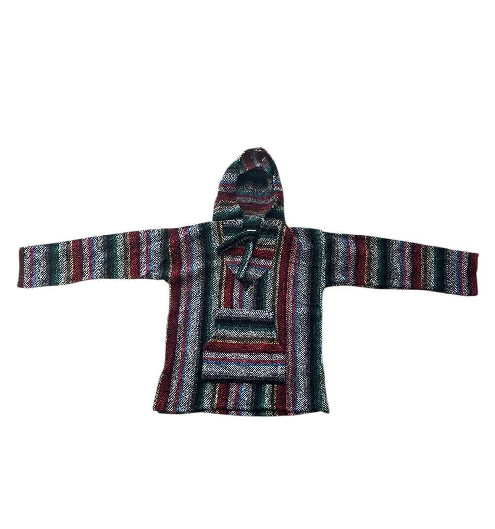 Artesanias F.R. Inc Multicolor Striped Baja Hoodie Drug Rug Poncho Small